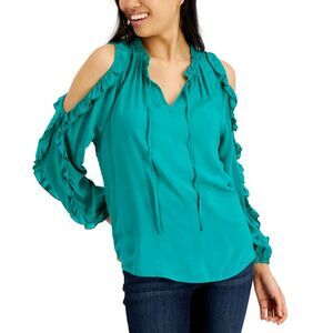 Willow Drive Ruffled Cold Shoulder Top